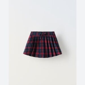 ZARA Red/ Navy Check Box Pleated Skirt Plaid Elastic Waist Girls Size 3 Years
